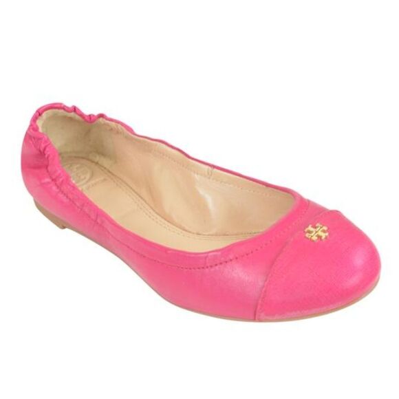 NIB Tory Burch Saffiano Leather Flats Carnation Red 6 - Picture 2 of 6